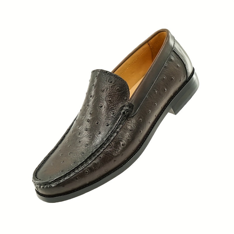 Men'S Classic Animal Print Slip-On Loafers - Genuine Leather Upper & Rubber Sole, Round Toe Low-Top Dress Shoes with Golden Buckle Strap, All-Season Versatile for Casual & Formal Wear