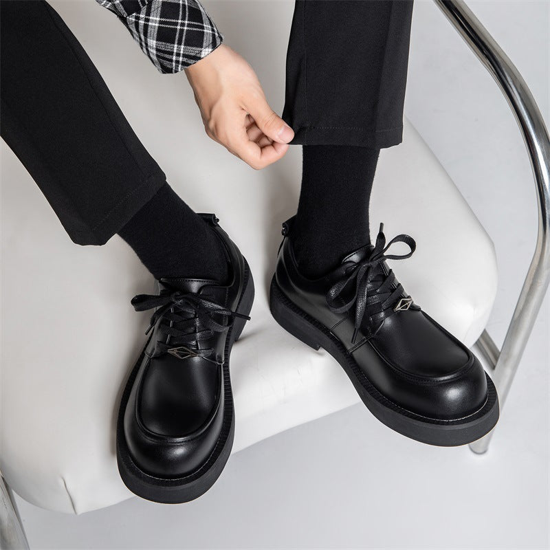 Unique Design, Genuine Leather Derby Shoes for Men with Round Toe and Thick Sole, Versatile for Business Casual and Commuting, Suitable for Weddings, Banquets, Interviews, Graduation Ceremonies, and Casual Attire