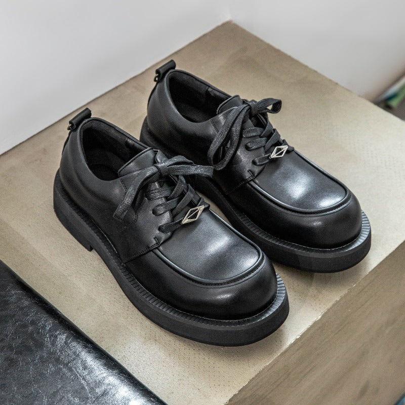 Unique Design, Genuine Leather Derby Shoes for Men with Round Toe and Thick Sole, Versatile for Business Casual and Commuting, Suitable for Weddings, Banquets, Interviews, Graduation Ceremonies, and Casual Attire