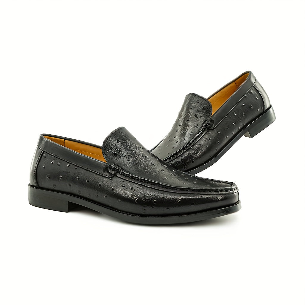 Men'S Classic Animal Print Slip-On Loafers - Genuine Leather Upper & Rubber Sole, Round Toe Low-Top Dress Shoes with Golden Buckle Strap, All-Season Versatile for Casual & Formal Wear