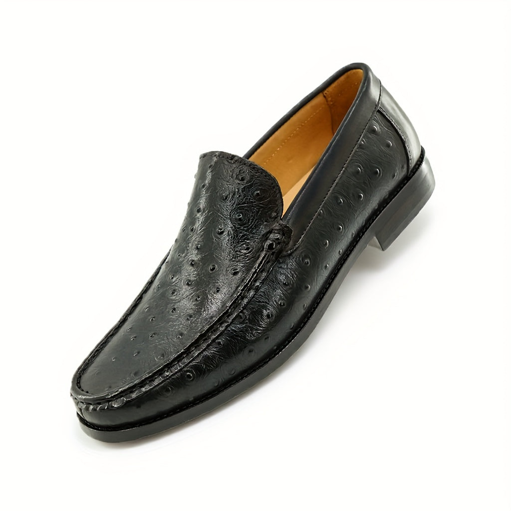 Men'S Classic Animal Print Slip-On Loafers - Genuine Leather Upper & Rubber Sole, Round Toe Low-Top Dress Shoes with Golden Buckle Strap, All-Season Versatile for Casual & Formal Wear