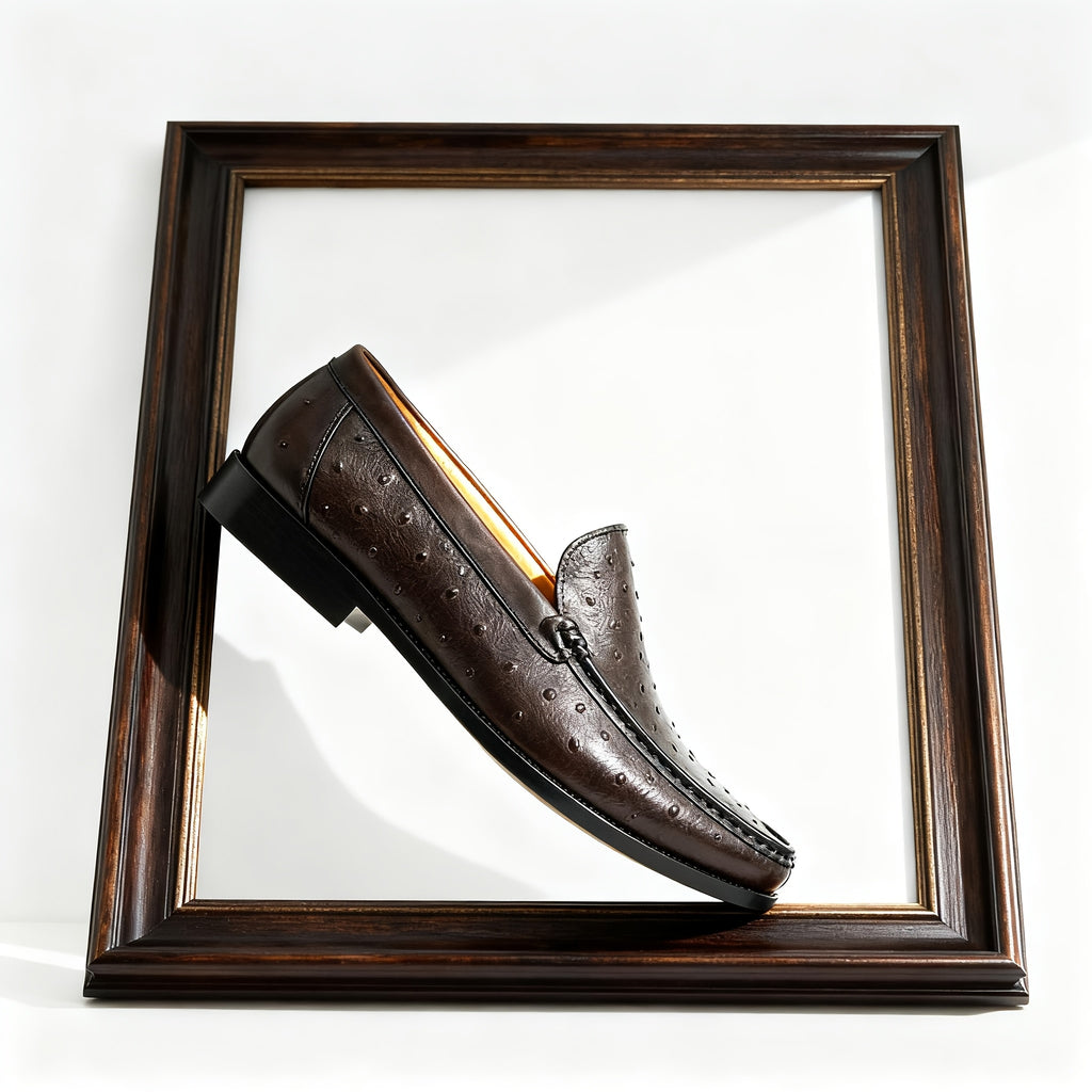 Men'S Classic Animal Print Slip-On Loafers - Genuine Leather Upper & Rubber Sole, Round Toe Low-Top Dress Shoes with Golden Buckle Strap, All-Season Versatile for Casual & Formal Wear