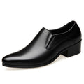 Men's Black Genuine Leather Slip-On Dress Shoes, Low Block Heel Formal Footwear for Business & Daily Wear