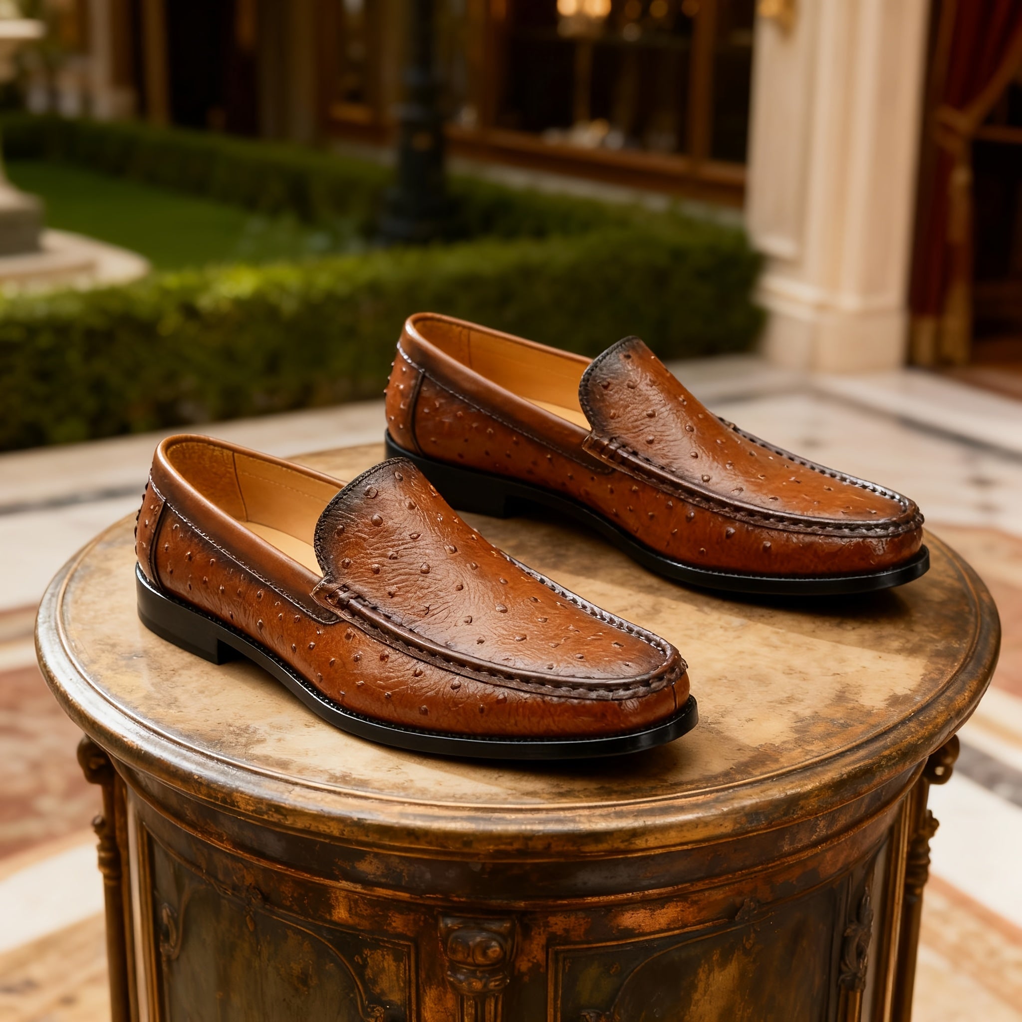 Men'S Classic Animal Print Slip-On Loafers - Genuine Leather Upper & Rubber Sole, Round Toe Low-Top Dress Shoes with Golden Buckle Strap, All-Season Versatile for Casual & Formal Wear