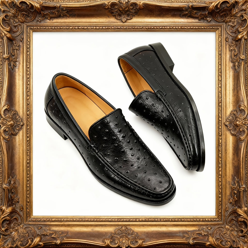 Men'S Classic Animal Print Slip-On Loafers - Genuine Leather Upper & Rubber Sole, Round Toe Low-Top Dress Shoes with Golden Buckle Strap, All-Season Versatile for Casual & Formal Wear