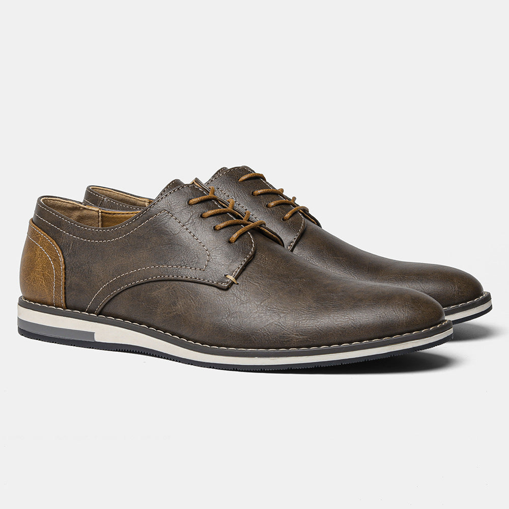 Men'S Vintage Burnished Wide Width Casual Leather Shoes 2026 New Summer Trendy Versatile