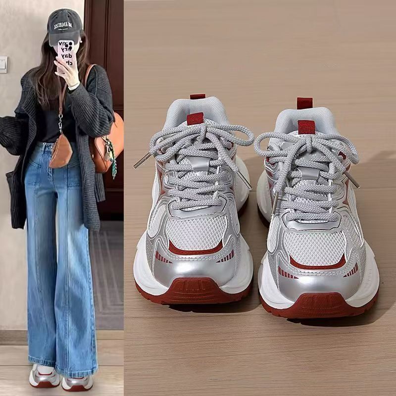 Ultra-Light Women'S Dad Sneakers, New Spring\u002FAutumn Style, Versatile White Shoes with Thick Soles, Height-Enhancing, Stylish for Running And Sports, Women Shoes