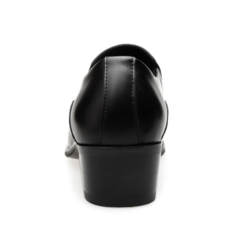 Men's Black Genuine Leather Slip-On Dress Shoes, Low Block Heel Formal Footwear for Business & Daily Wear