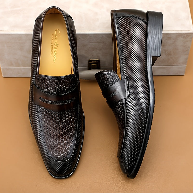 Business Commute Essential Top Layer Cowhide Embossed Loafers Men'S Business Casual Shoes Slip-On Formal Banquet Wedding Leather Shoes Easy Classic British Style Men'S Shoes