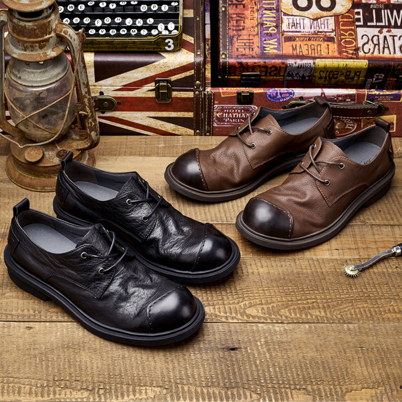 Handmade Genuine Leather Men's Shoes, Men's Large-toe Casual Genuine Leather Shoes, Patched Trendy Work Shoes