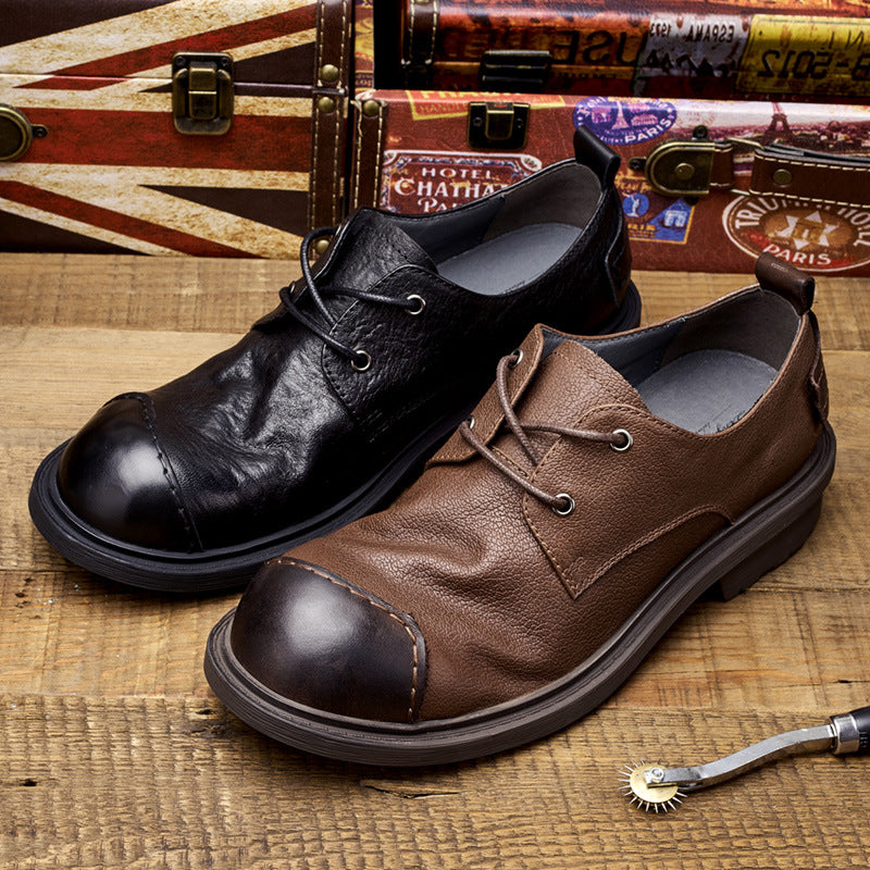 Handmade Genuine Leather Men's Shoes, Men's Large-toe Casual Genuine Leather Shoes, Patched Trendy Work Shoes