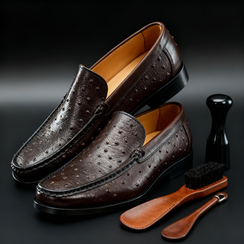 Men'S Classic Animal Print Slip-On Loafers - Genuine Leather Upper & Rubber Sole, Round Toe Low-Top Dress Shoes with Golden Buckle Strap, All-Season Versatile for Casual & Formal Wear