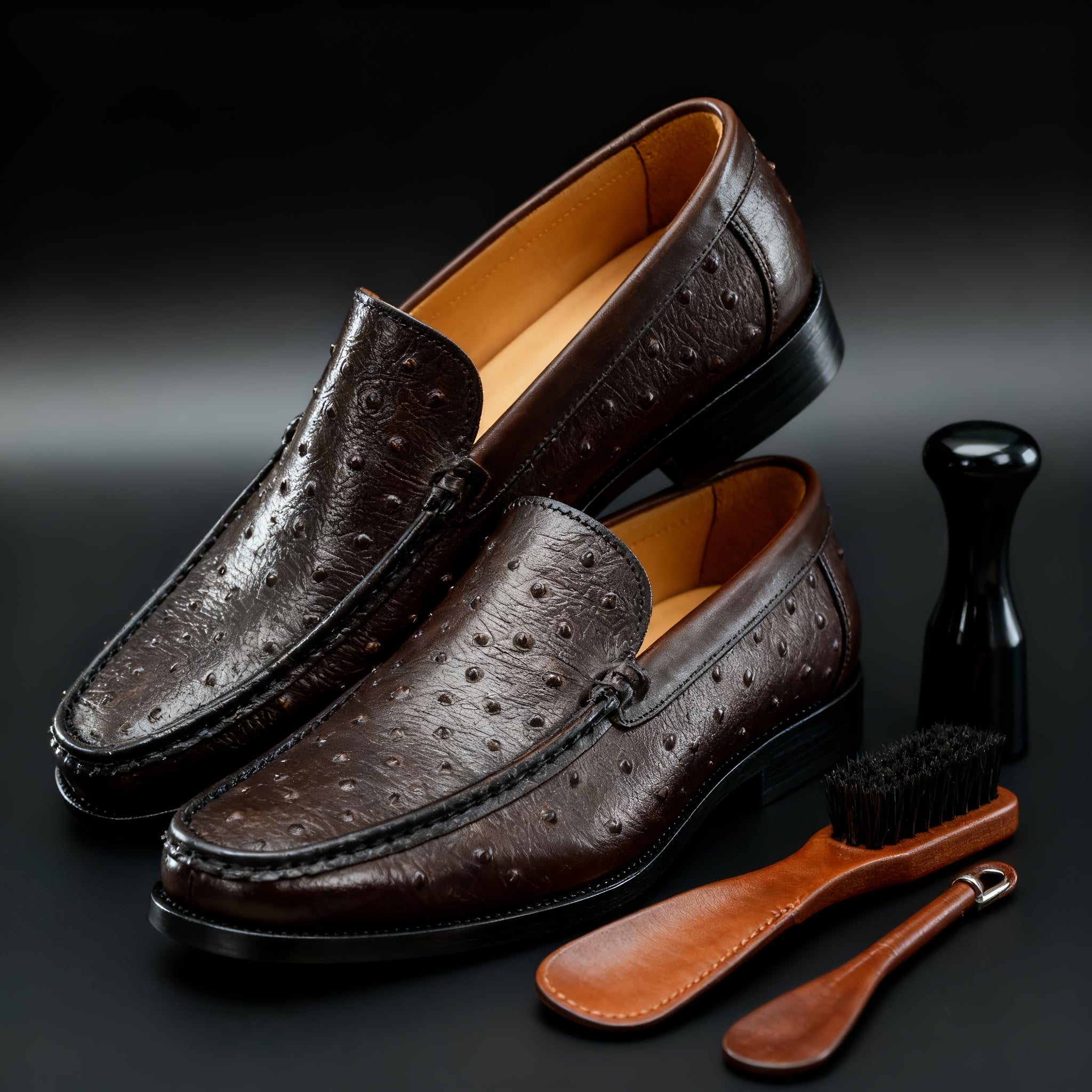 Men'S Classic Animal Print Slip-On Loafers - Genuine Leather Upper & Rubber Sole, Round Toe Low-Top Dress Shoes with Golden Buckle Strap, All-Season Versatile for Casual & Formal Wear