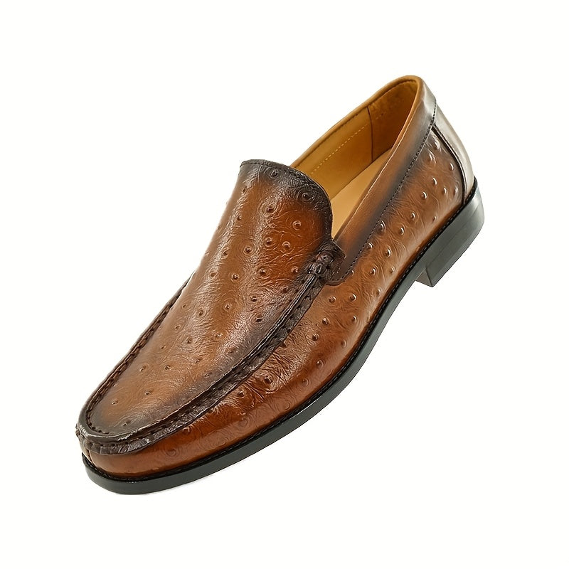 Men'S Classic Animal Print Slip-On Loafers - Genuine Leather Upper & Rubber Sole, Round Toe Low-Top Dress Shoes with Golden Buckle Strap, All-Season Versatile for Casual & Formal Wear
