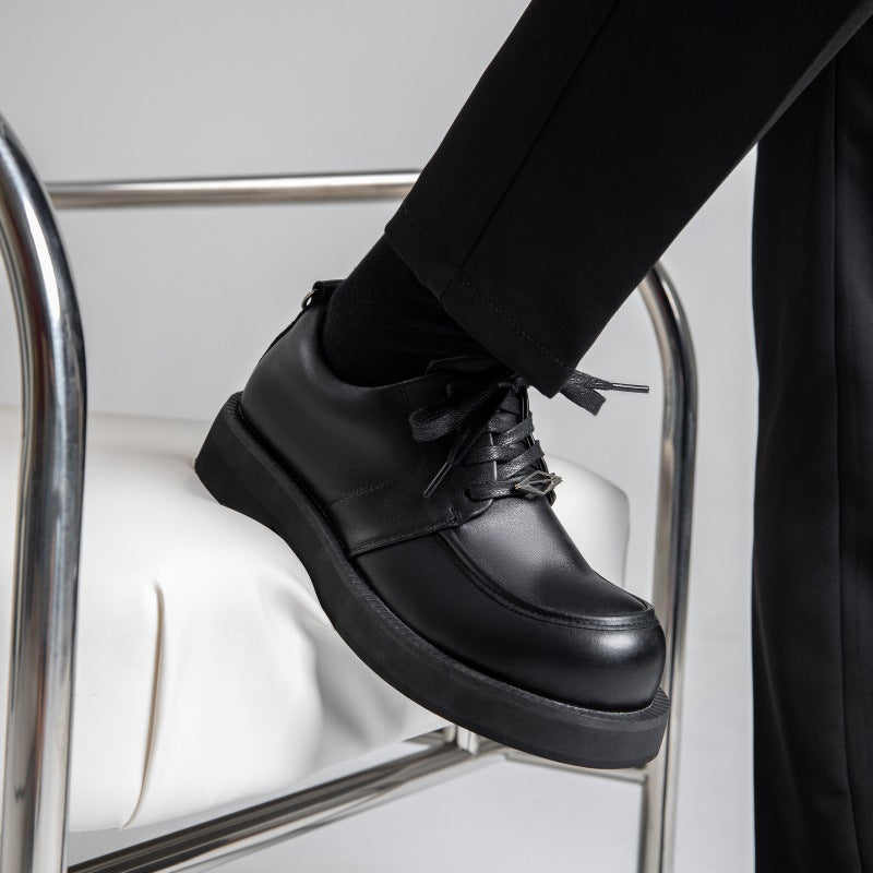Unique Design, Genuine Leather Derby Shoes for Men with Round Toe and Thick Sole, Versatile for Business Casual and Commuting, Suitable for Weddings, Banquets, Interviews, Graduation Ceremonies, and Casual Attire